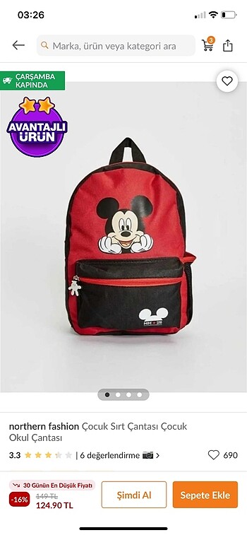 Mickey Detaylı Ana Okulu/ Okul öncesi /Kreş Çocuk Sırt Çantası