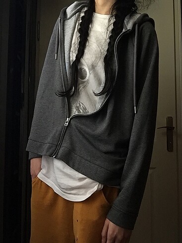 H&M Antrasit Fermuarlı Sweatshirt