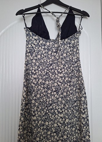 Gri Çiçek Desenli Uzun Bohem Elbise - Görsel 3