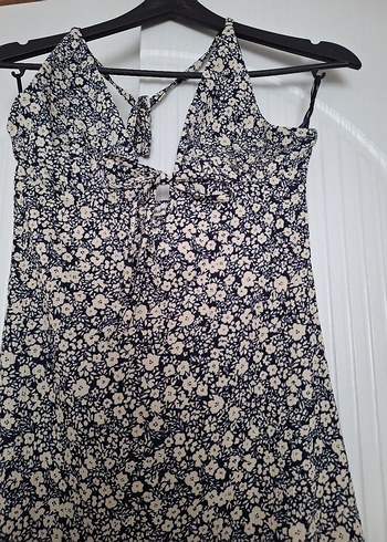 Gri Çiçek Desenli Uzun Bohem Elbise - Görsel 2