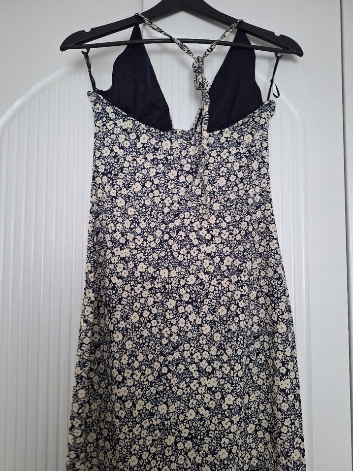 Gri Çiçek Desenli Uzun Bohem Elbise - Görsel 3