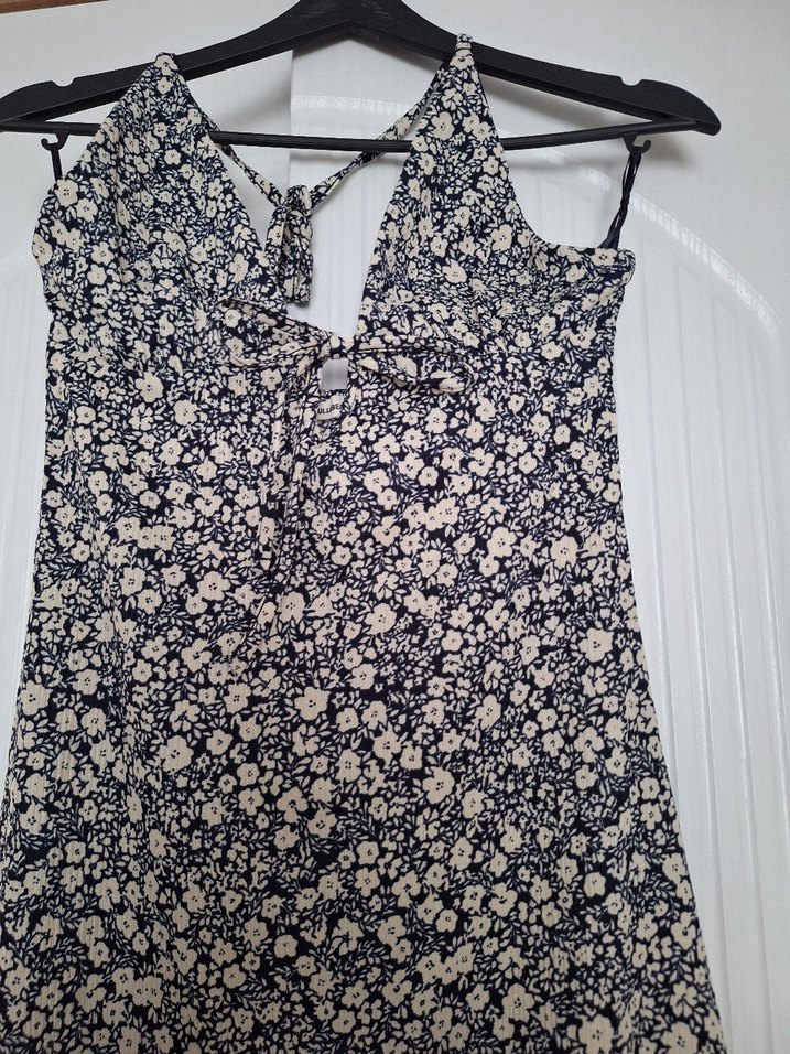 Gri Çiçek Desenli Uzun Bohem Elbise - Görsel 2