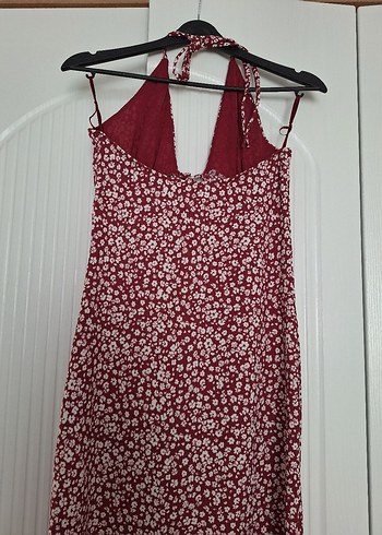 Bordo V Yaka Uzun Bohem Elbise - Görsel 3