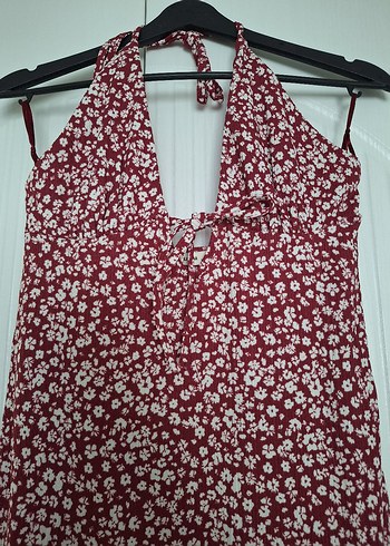 Bordo V Yaka Uzun Bohem Elbise - Görsel 2