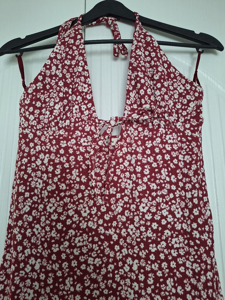 Bordo V Yaka Uzun Bohem Elbise - Görsel 2