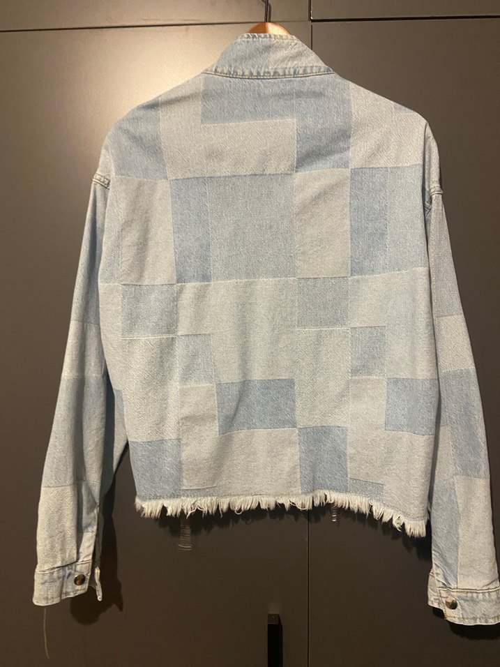 Düğmeli Batik Desenli Mavi Denim Ceket - Görsel 5