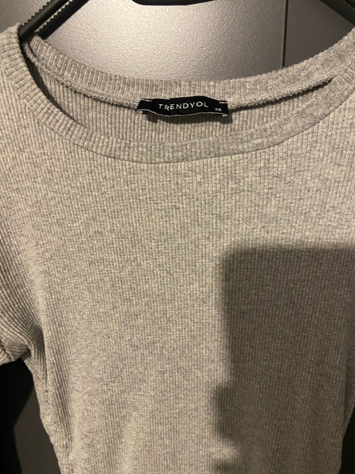 Gri Uzun Kollu Drapeli Triko Elbise - Görsel 3