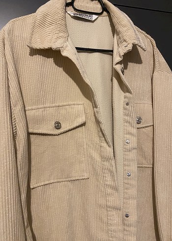 Bej Düğmeli Midi Keten Kadın Gömlek - Görsel 3