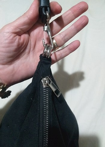 Siyah Süet Fermuarlı Kadın Çanta - Görsel 8