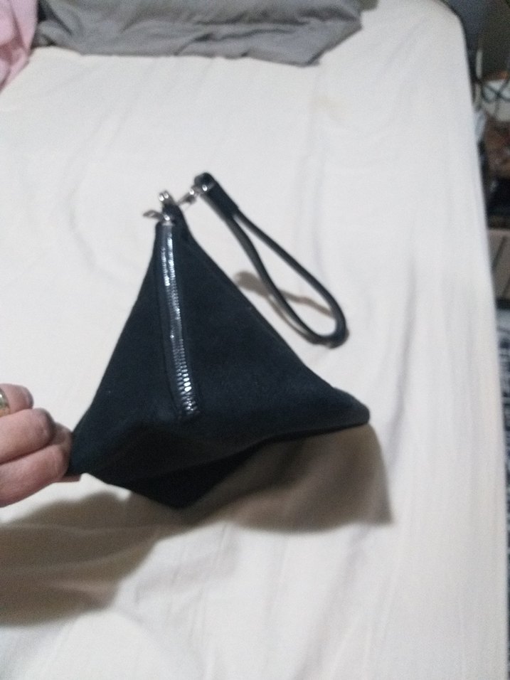 Siyah Süet Fermuarlı Kadın Çanta - Görsel 5