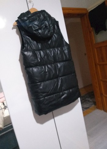 Siyah Deri Fermuarlı Biker Yelek - Görsel 6