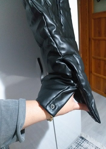 Siyah Deri Fermuarlı Biker Yelek - Görsel 7