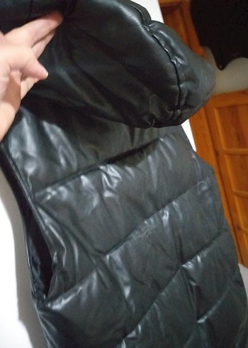 Siyah Deri Fermuarlı Biker Yelek - Görsel 8