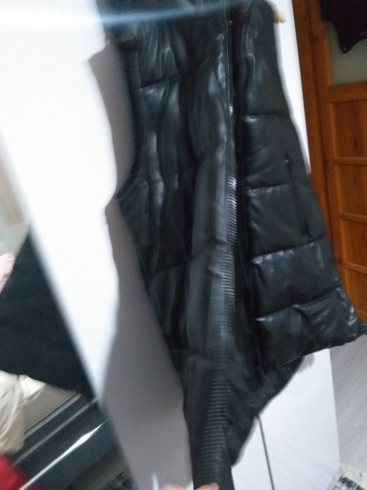 Siyah Deri Fermuarlı Biker Yelek - Görsel 4