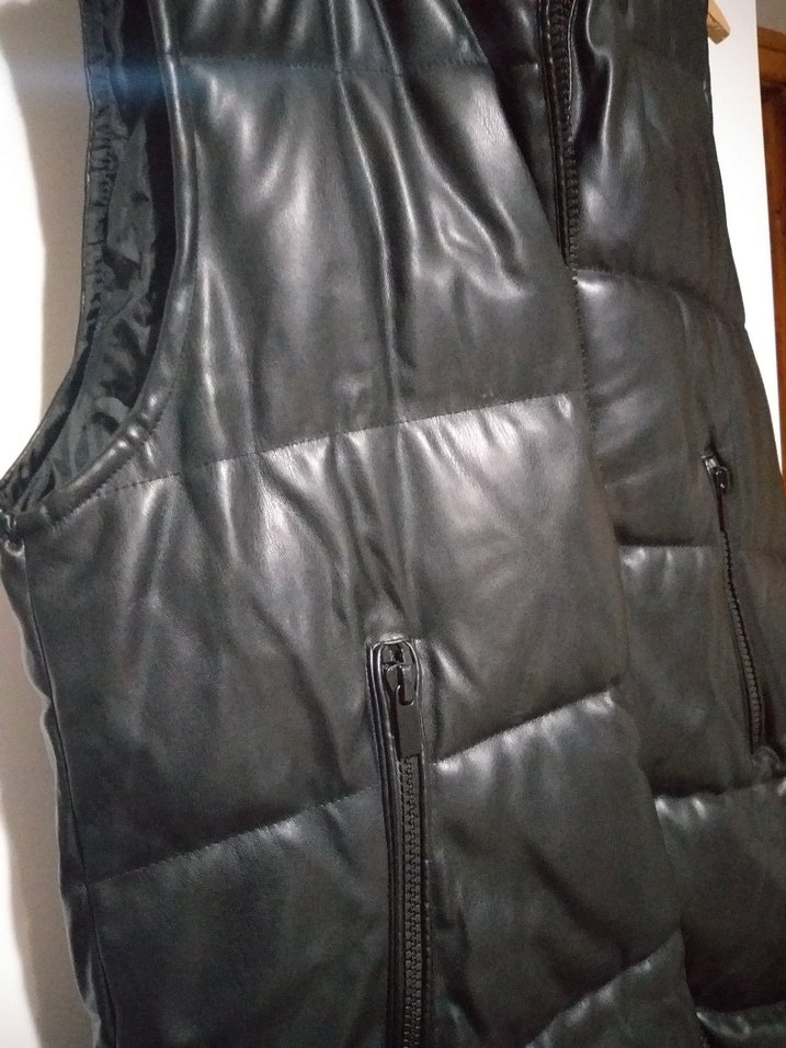 Siyah Deri Fermuarlı Biker Yelek - Görsel 2