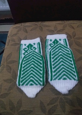 Nakışlı Yeşil El örgüsü Soket Çorap - Görsel 3