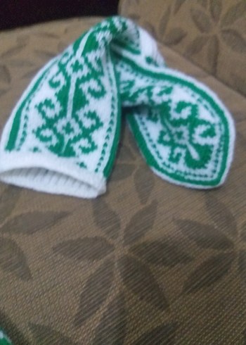 Nakışlı Yeşil El örgüsü Soket Çorap - Görsel 7