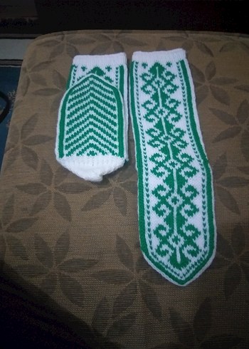 Nakışlı Yeşil El örgüsü Soket Çorap - Görsel 6