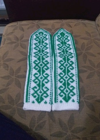 Nakışlı Yeşil El örgüsü Soket Çorap - Görsel 4