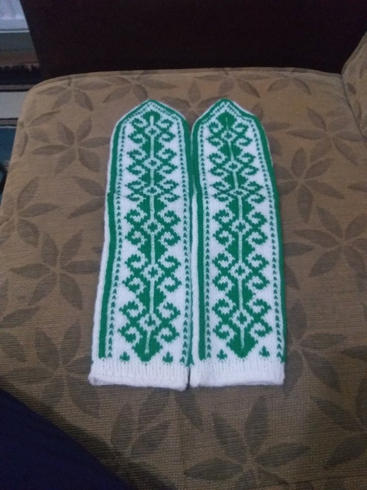 Nakışlı Yeşil El örgüsü Soket Çorap - Görsel 4