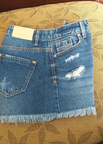 Kadın Mavi Bağcıklı Yırtık Kot Şort - Görsel 13