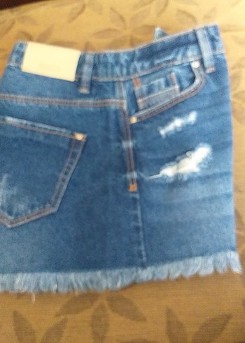 Kadın Mavi Bağcıklı Yırtık Kot Şort - Görsel 14