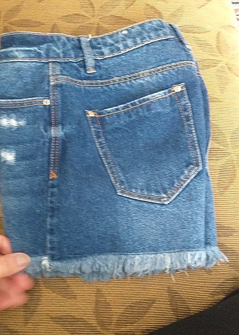 Kadın Mavi Bağcıklı Yırtık Kot Şort - Görsel 15