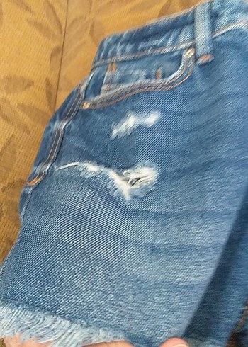 Kadın Mavi Bağcıklı Yırtık Kot Şort - Görsel 11