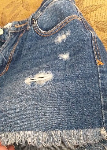 Kadın Mavi Bağcıklı Yırtık Kot Şort - Görsel 10