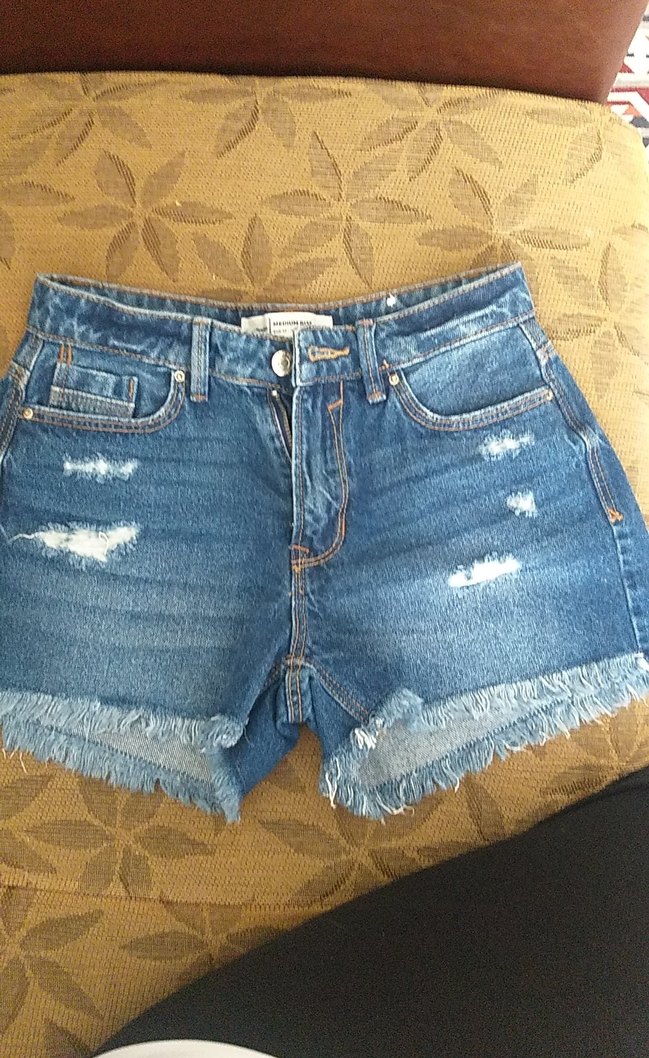 Kadın Mavi Bağcıklı Yırtık Kot Şort - Görsel 2