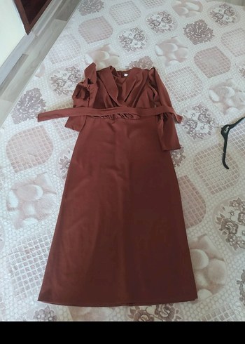 Kahverengi Leopar Desenli Uzun Kollu Uzun Elbise - Görsel 5