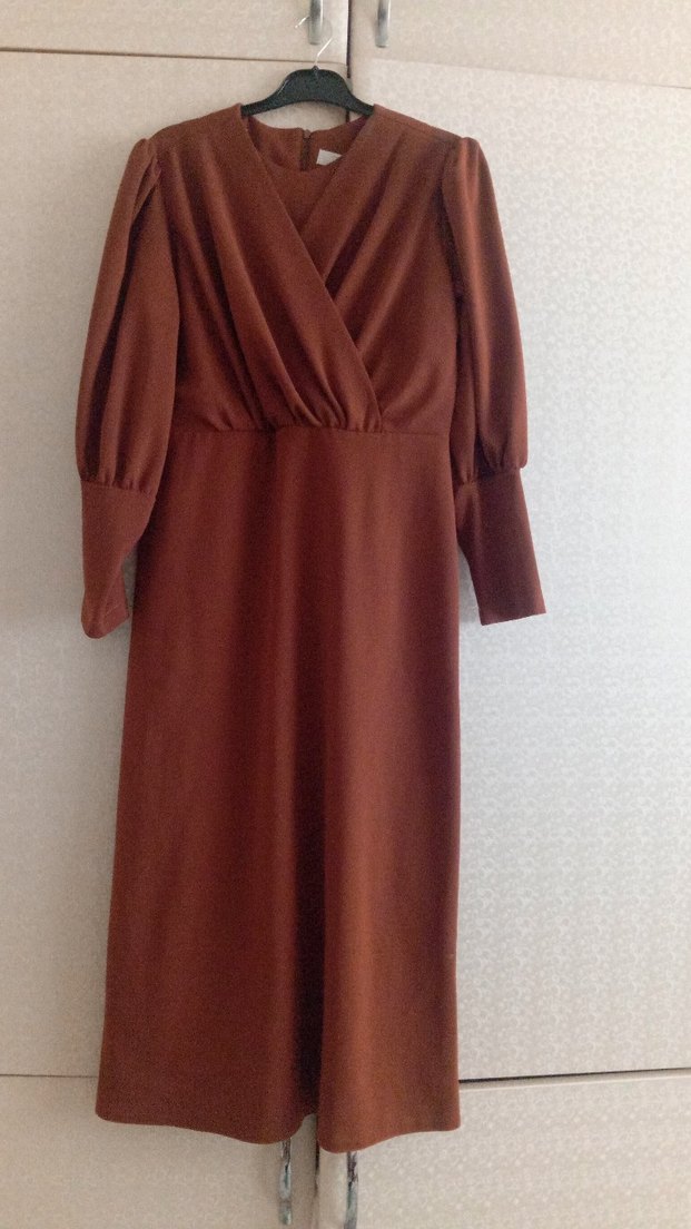 Kahverengi Leopar Desenli Uzun Kollu Uzun Elbise - Görsel 4