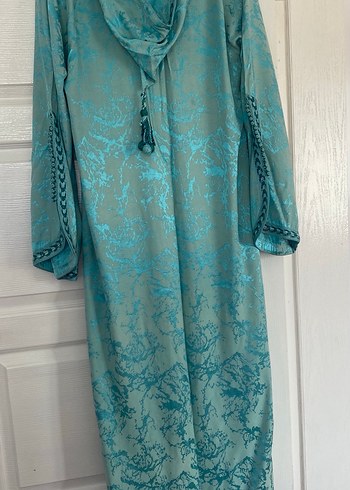 Uzun İpek Görünümlü Turkuaz Elbise - Görsel 2