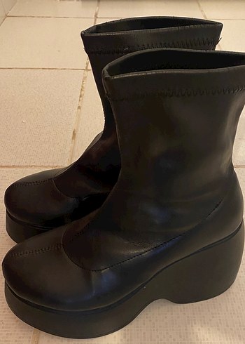 Kadın Siyah Deri Platform Topuklu Goth Botlar - Görsel 3