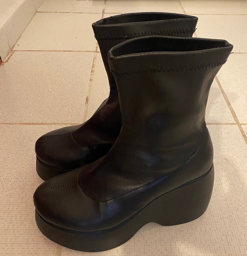 Kadın Siyah Deri Platform Topuklu Goth Botlar - Görsel 3