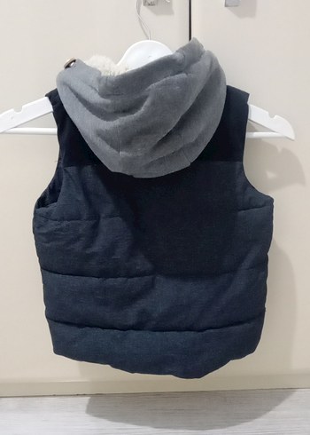 4 Yaş Beden katon Erkek Çocuk Gri Yelek, Kürklü Kapüşonlu