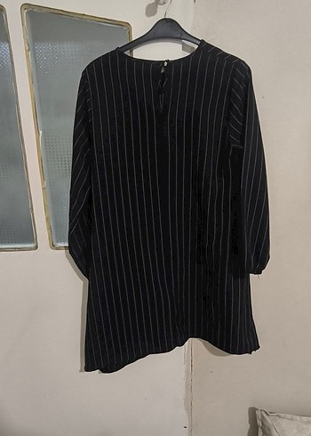 Kadın Siyah Çizgili Midi Keten Tunik - Görsel 2