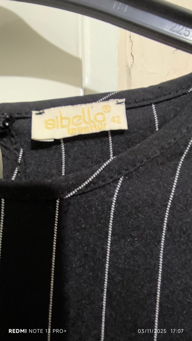 Kadın Siyah Çizgili Midi Keten Tunik - Görsel 3