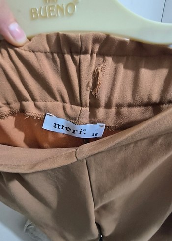 Kadın Bej Kemerli Midi Kumaş Pantolon - Görsel 3