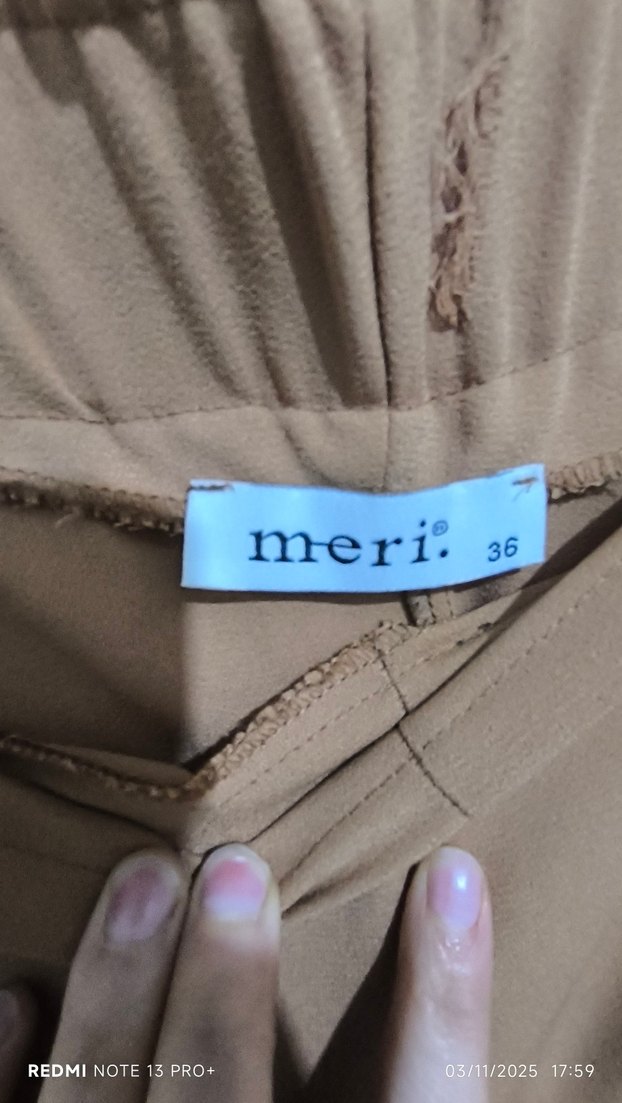 Kadın Bej Kemerli Midi Kumaş Pantolon - Görsel 2