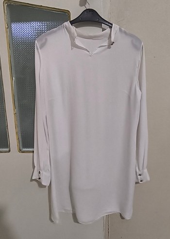 Beyaz Uzun Kollu Salaş Basic Kadın Tişört - Görsel 2