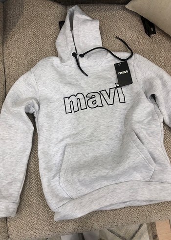 Mavi Gri Kapüşonlu Mavi Baskılı Sweatshirt
