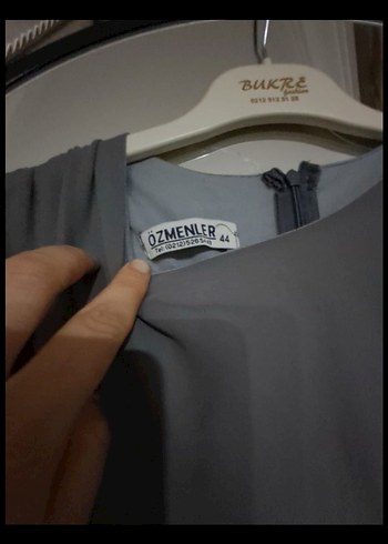 Gri Kadın Uzun Pilili Keten Elbise - Görsel 2