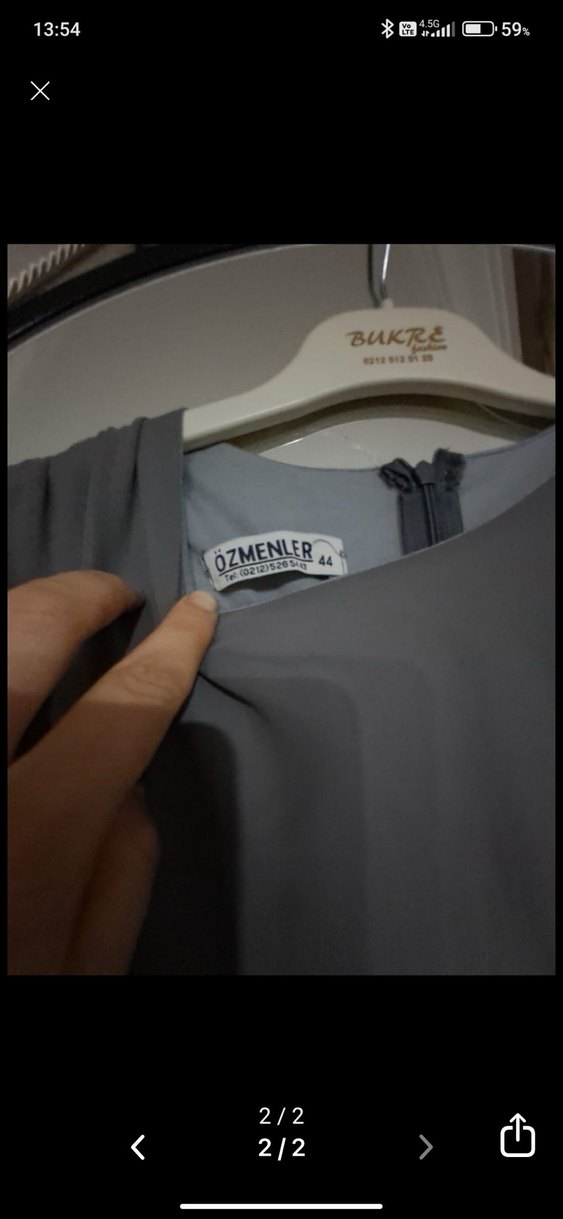 Gri Kadın Uzun Pilili Keten Elbise - Görsel 2