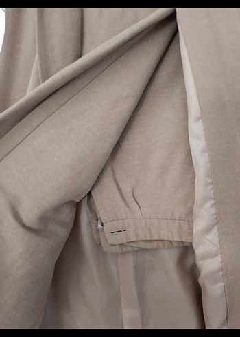 Bej Düğmeli Keten Midi Yelek pantolon takım - Görsel 5