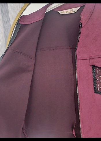 Mürdüm Süet Mini Fermuarlı Kadın Ceket - Görsel 2