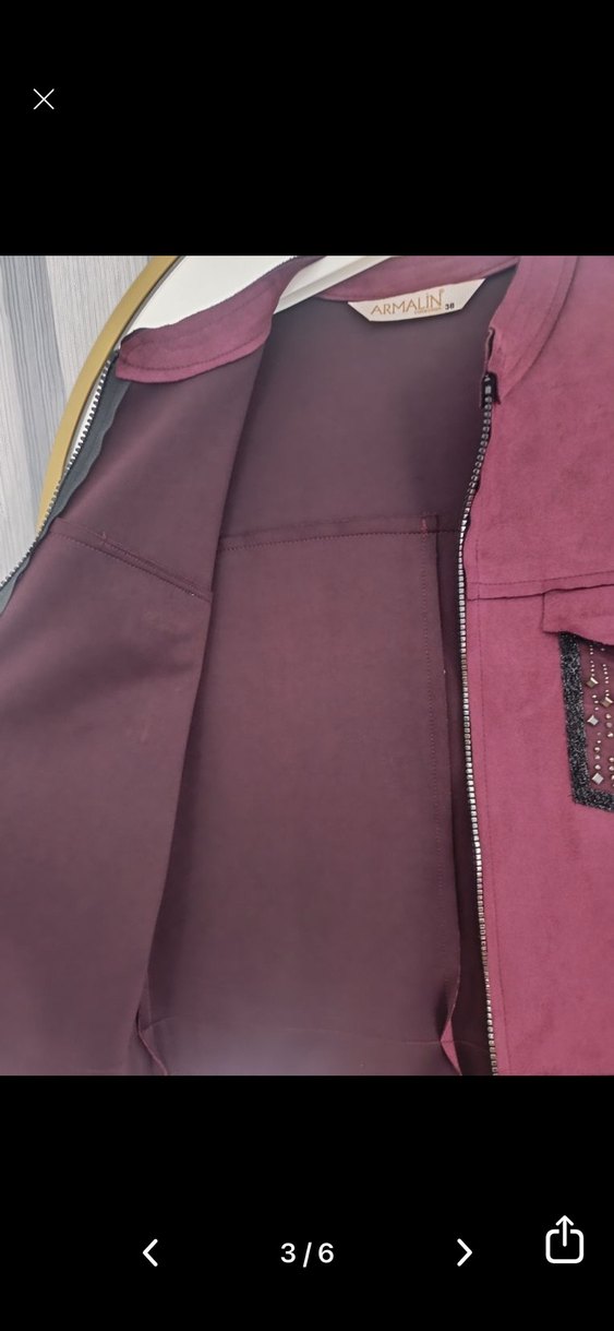 Mürdüm Süet Mini Fermuarlı Kadın Ceket - Görsel 2