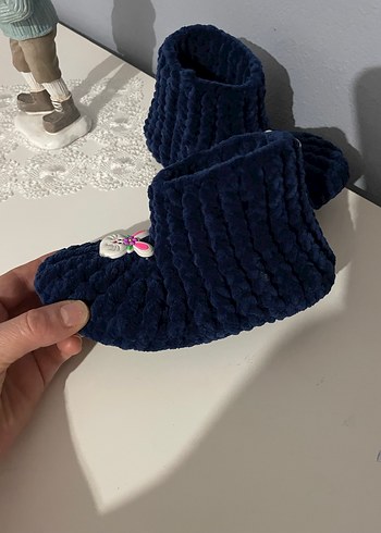 Çocuk Lacivert Örgü Ev Terliği - Görsel 4