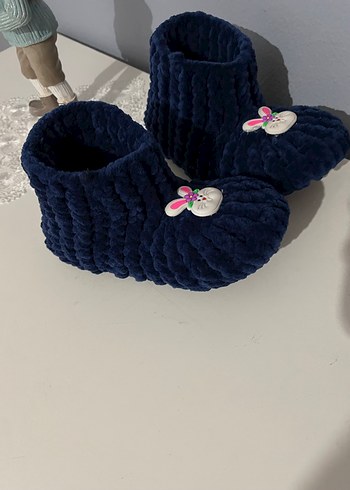 Çocuk Lacivert Örgü Ev Terliği - Görsel 3