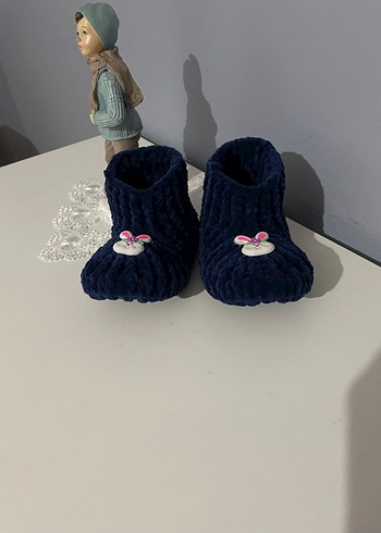 Çocuk Lacivert Örgü Ev Terliği - Görsel 5